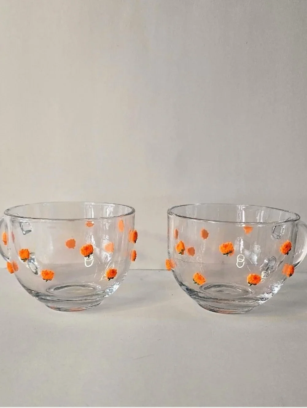 Medici Glass Mums Icon Mug Set - Orange Floral Dots